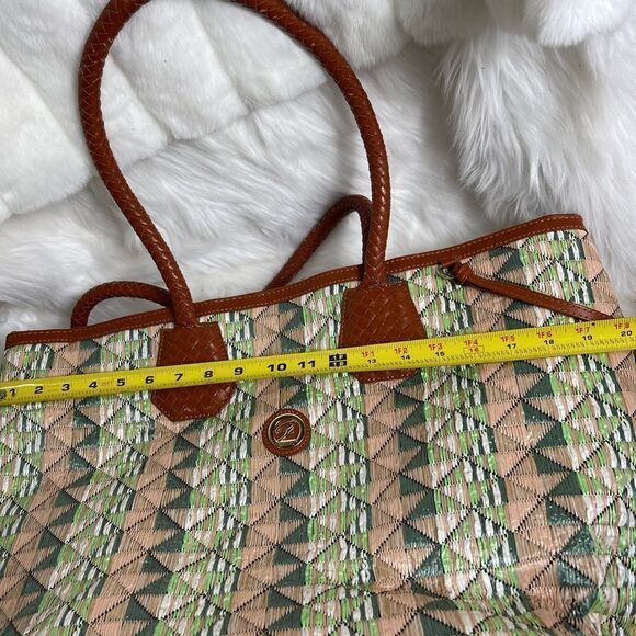 Galian NewYork PVC quilted large tote multi pastel color with brown trim - Picture 9 of 11